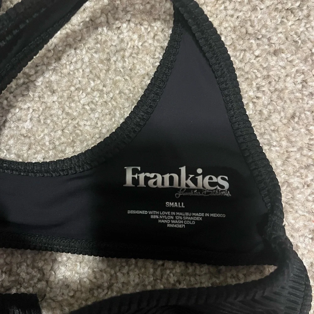 Frankie's Bikinis Black Ribbed Scoop-Front Bikini Top